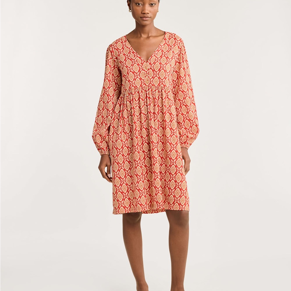 Pendleton Red and Cream Patterned V-Neck Long Sleeve Dress
